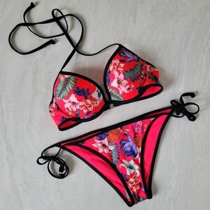 Brand new with tags, H&M hot pink with floral print string bikini swimsuit